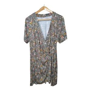 Lands End Ditzy Floral Faux Wrap Dress Size 2X Short Sleeves New